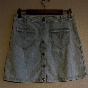 Love Riche Light Blue Button-Front Mini Skirt